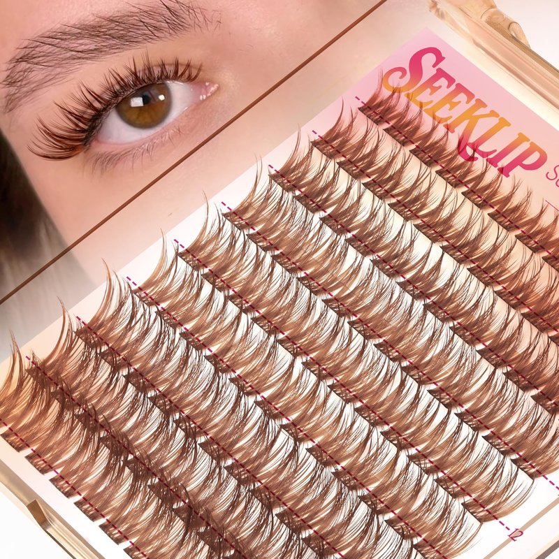 Brown Lashes Clusters Wispy Eyelash Clusters Natural Cluster Eylash Extensions Fluffy Eye Lash Clusters 8-16mm Cluster Eyelashes Soft Lightweight Individual Lashes with Thin Band (Drifter Brown)
