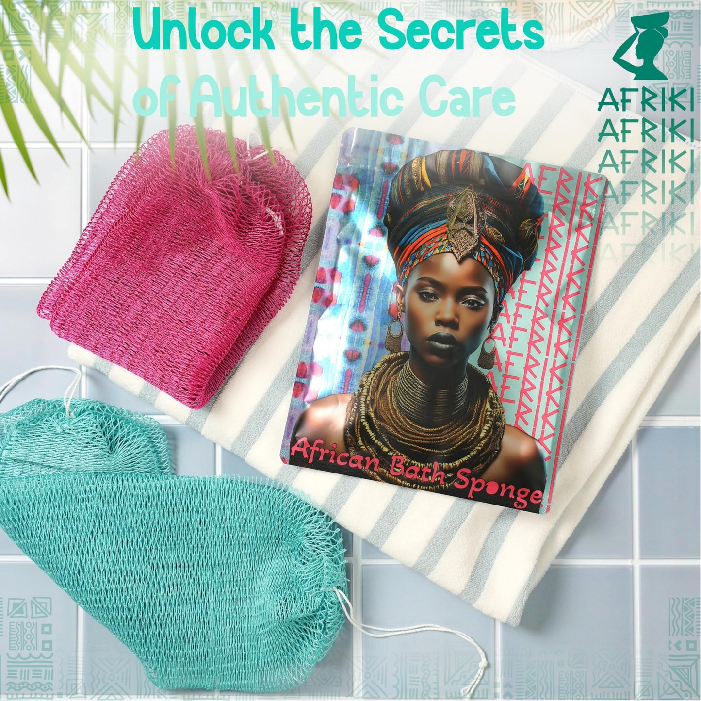 African Net Sponge, Premium Authentic Exfoliating Body Scrubber, Extra Long Stretch Bath Sponge for Shower, Deep Exfoliating Washcloth for Smooth Skin, 2 Pack (Camelia & Turpuoise)