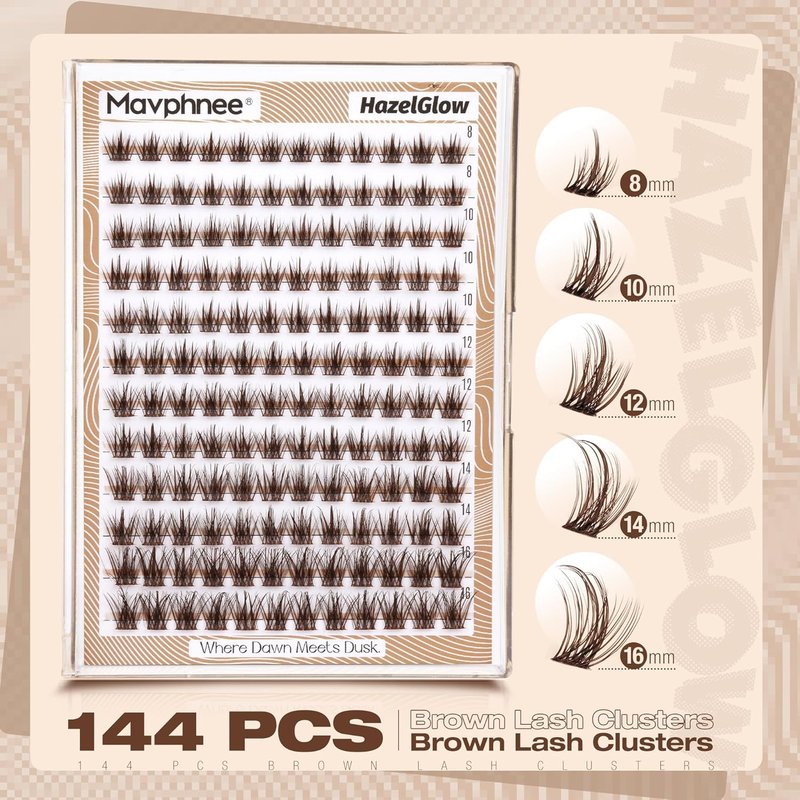 Mavphnee Brown Lash Clusters - Wispy Individual Eyelash Extensions | Dark Brown, 8-16MM for Everyday Wear