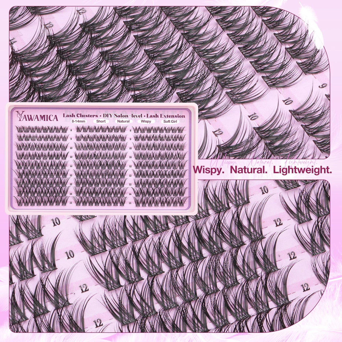 Wispy Lash Clusters Spider Eyelash Clusters 8-14mm CC Curl Cluster Eyelash Extensions 216Pcs Individual Lashes Soft Natural Volume Cluster Lashes Easy DIY Lash At-Home for Beginners by Yawamica