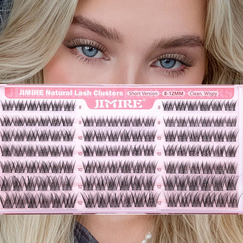 Natural Lash Clusters Wispy 8-12MM Short Eyelash Clusters Wispy Lashes Clusters with Clear Band C-Curly Cluster Eyelash Extensions 120Pcs DIY Lash Extensions at Home by JIMIRE