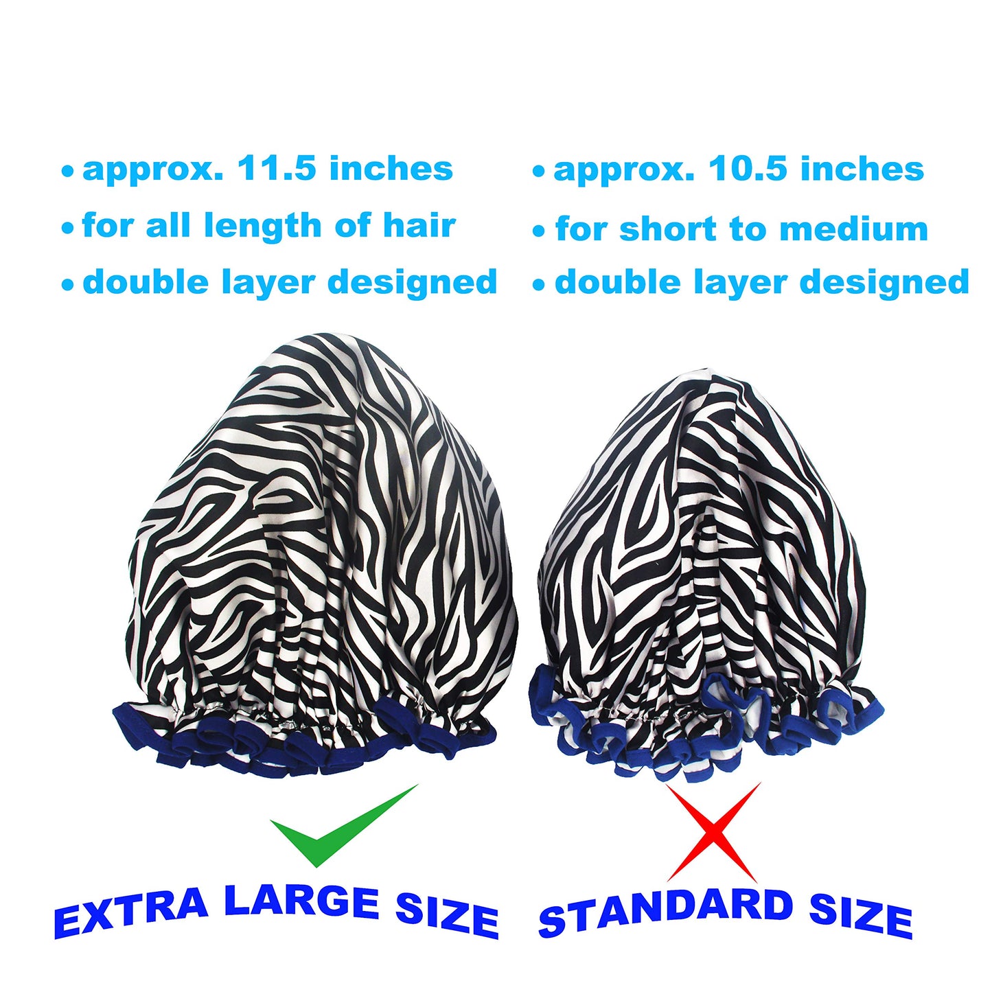 Bleu Bath (2 Pack) Sexy Lovely Fashion Style Hair Cap Extra Large Double Layer Lined Waterproof Durable Eco-Friendly Shower Cap with Tight Elastic-Fashionista Collection Bath Cap (Sexy Style)