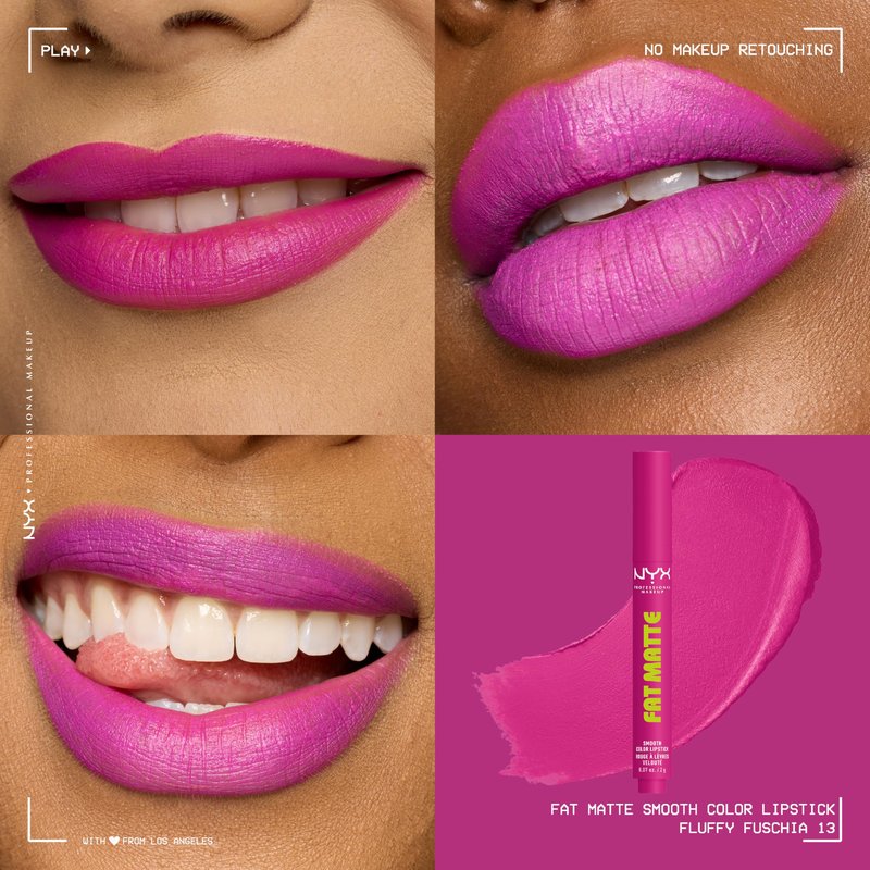 NYX PROFESSIONAL MAKEUP Fat Matte Lipstick, Pigmented, Smoothing, & Non-Drying Lip Crayon, Long Lasting Lip Makeup, Vegan & Cruelty Free - Fluffy Fuchsia (Fuchsia)