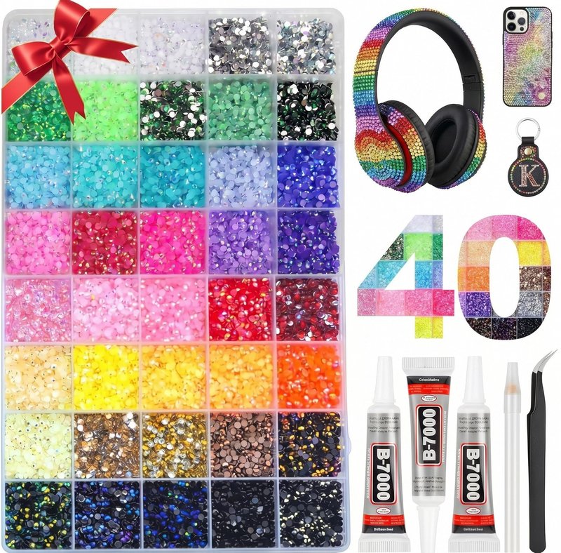 36000 Pcs Resin Rhinestones for Bedazzling Kit, 40 Colors 3mm Flatback Rhinestones with 3 Pcs B7000 Jewelry Glue & Tools, Bedazzler Kit for DIY Crafts Nail Art Makeup Clothing