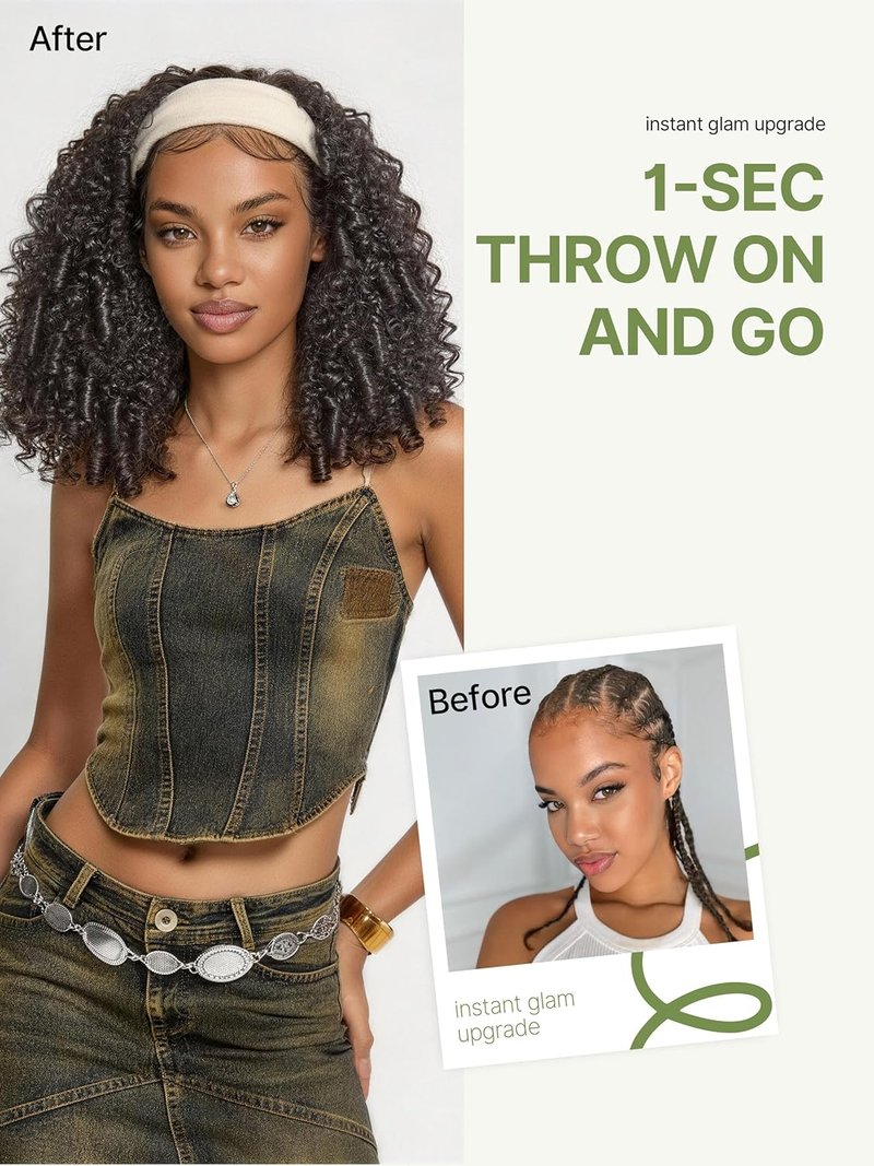 Frodio Kinky Curly Half Wig 14 Inches Veralux™ Fiber Blend Human Hair 200% Density 13X6 HD Lace Frontal Glueless Wig with Unique Bouncy Curl,Natural Black Ready to Go Headband Wig for Women