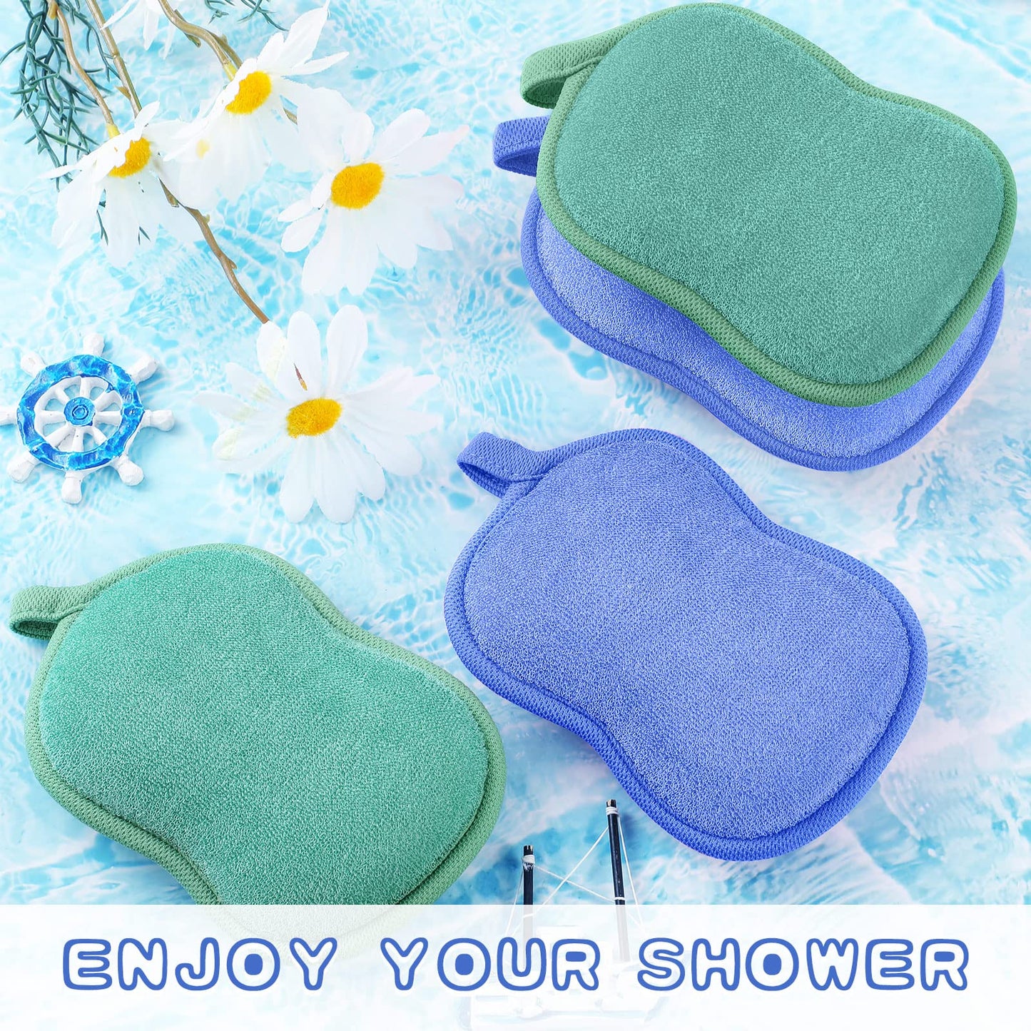 Tatuo 4 Pieces Baby Bath Sponge Cotton Baby Sponge Toddler Soft and Absorbent Loofah for Kids Babies Men Women(Green, Blue)