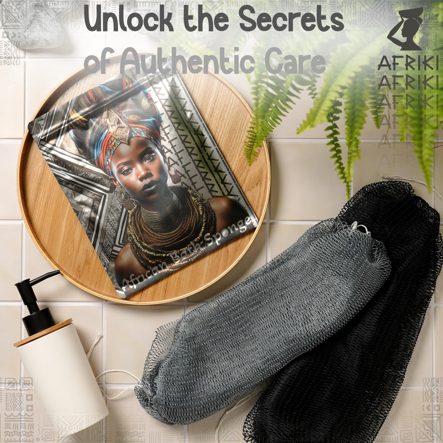 African Net Sponge, Premium Authentic Exfoliating Body Scrubber, Extra Long Stretch Bath Sponge for Shower, Deep Exfoliating Washcloth for Smooth Skin, 2 Pack (Black & Slate)