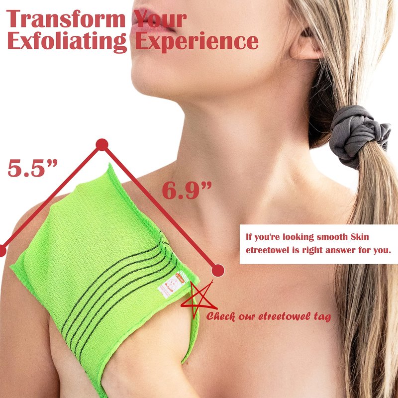 etreetowel Anti-Shrink Korean Asian Exfoliating Bath Washcloths Mitt Scrub for Body washcloth Glove Premium Viscose Rayon Onsen Towel Korea Made (6PACK)