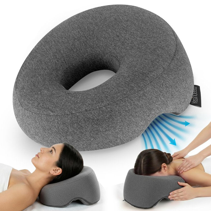 Face Down Pillow for Massage Bed – BBL & Eye Surgery Recovery Headrest | Stomach Sleeping Face Pillow for Prone Sleep, Tanning & Spa | Adjustable Memory Foam Cradle with Removable Cover (Grey)