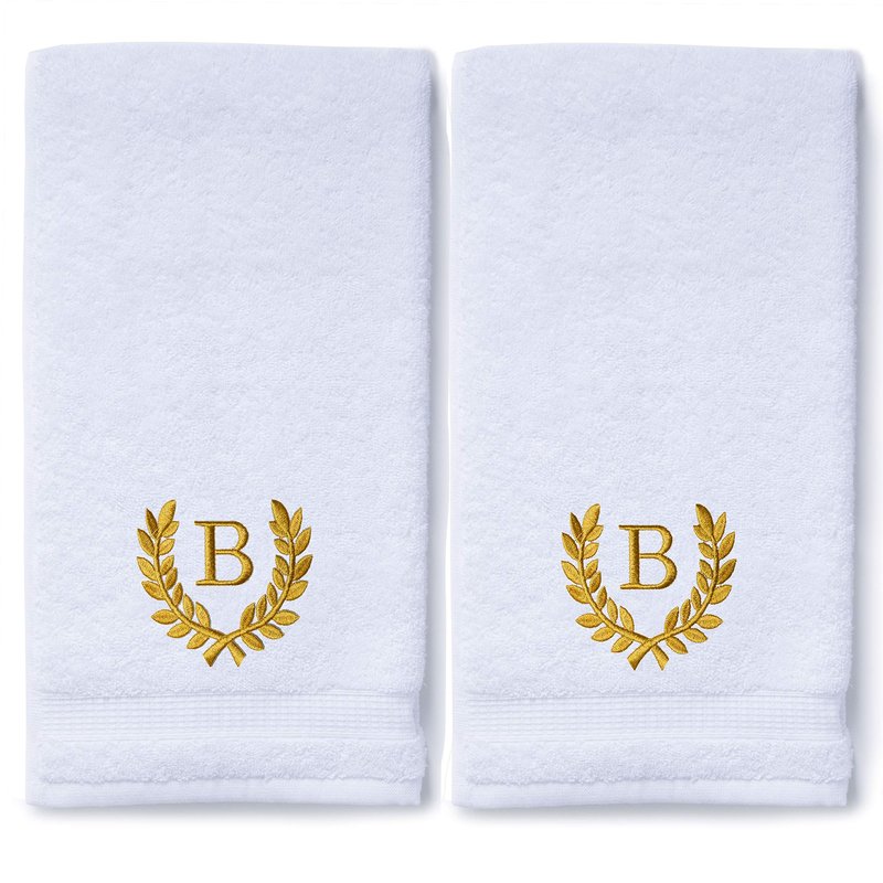 Decorative and Monogrammed Hand Towels for Bathroom Kitchen Makeup | Personalized Gift for Wedding-Bridal | Roman Font Custom Luxury Turkish Towel | Spa Collection, Oversized, 16 X 30 Inch, Set of 2