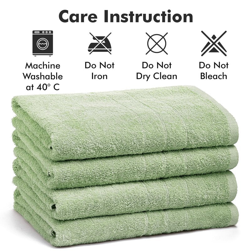 Novo Home Bath Towels Set of 4 – 100% Cotton Light Green Extra Large Towels for Bathroom, Spa Use (55x28 in) – Super Soft and Quick Dry Large Bath Sheets for Adults