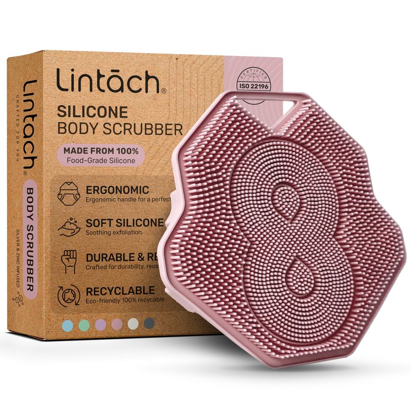 Silicone Shower Scrubber for Body – Exfoliating Loofah Alternative, Zinc & Silver-Infused, Hygienic & Gentle for Sensitive Skin, Durable & Long-Lasting Body Scrubber for Women - Rose Pink