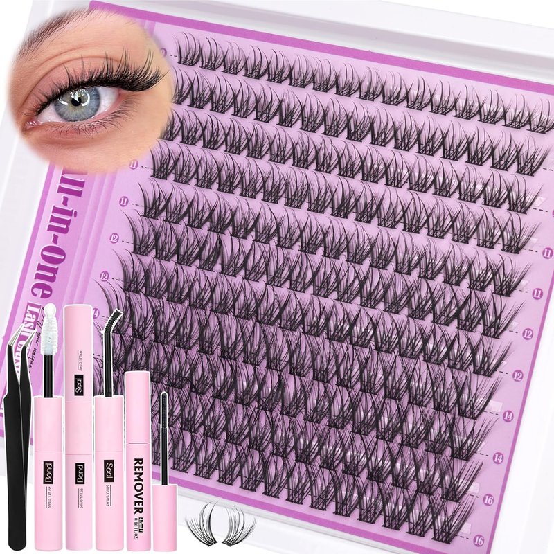Natural Lash Clusters Kit - Wispy Eyelash Extensions with C Curl 9-16mm | Includes Glue, Remover & Tweezers