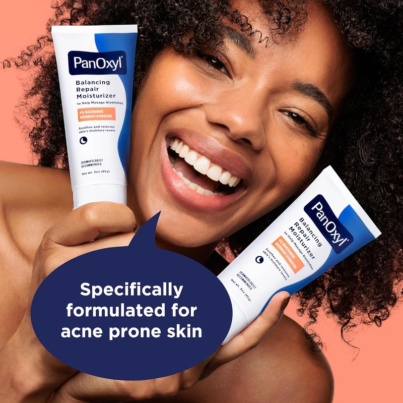 PanOxyl PM Balancing Repair Moisturizer - Hydrating Niacinamide & Ceramides for Acne-Prone Skin | 3 oz