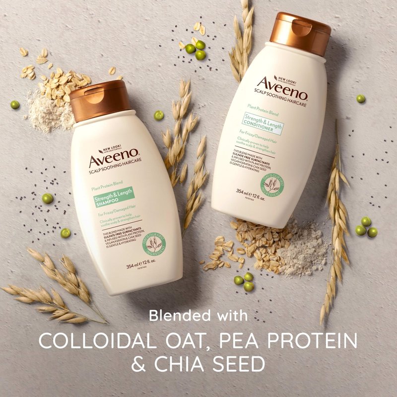 Aveeno Strength & Length Plant Protein Blend Conditioner, Vegan Formula for Strong Healthy Looking Hair, White, Unscented, 12 Fl Oz