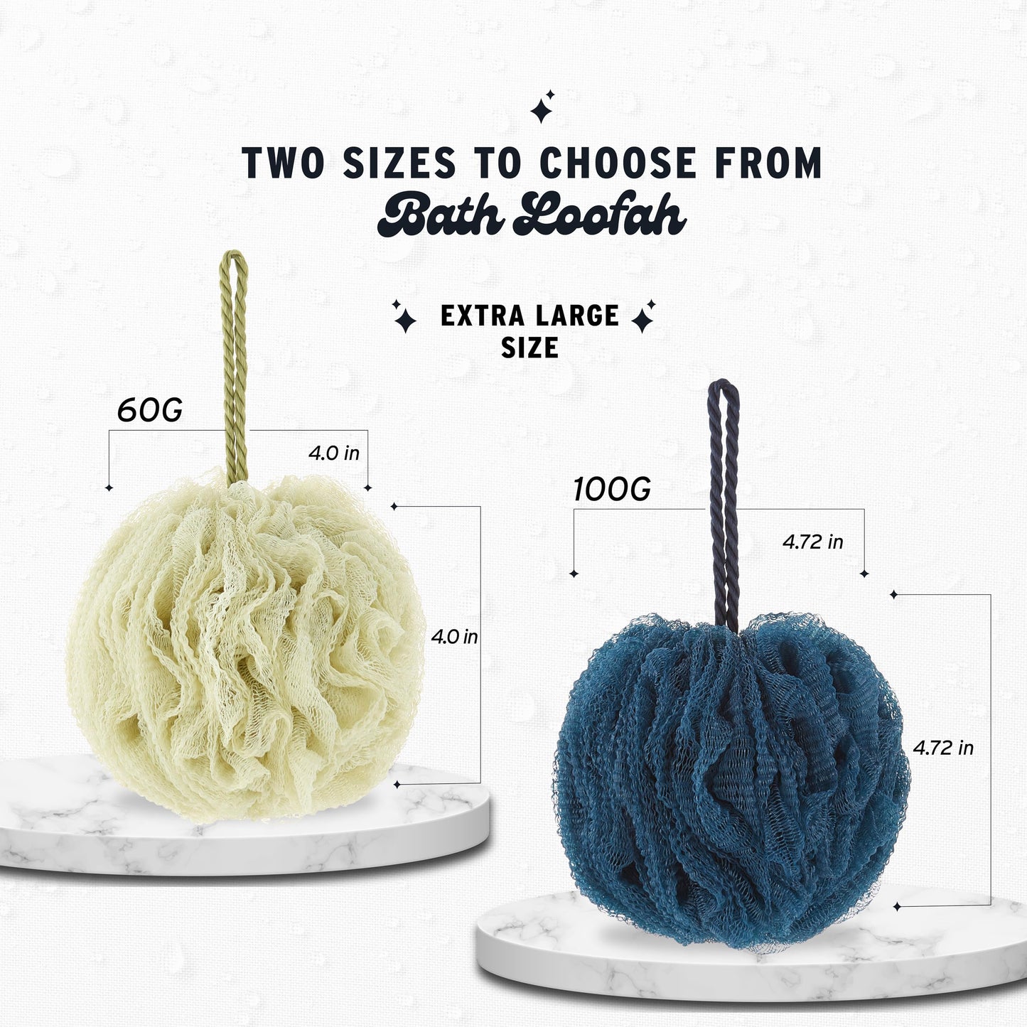The Beauty Project 4 Piece Exfoliating Loofah Set - Heavyweight Body Scrub for Spa, Massage & Dead Skin Removal, Multi-Color Shower Bath Accessories (100G Blue/Green)