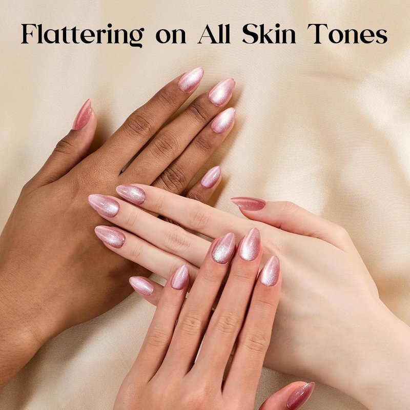 Cat Eye Press On Nails - Glossy Short Almond Nails with Fast-Dry Glue & 32pcs in 16 Sizes | Motion Glow Design