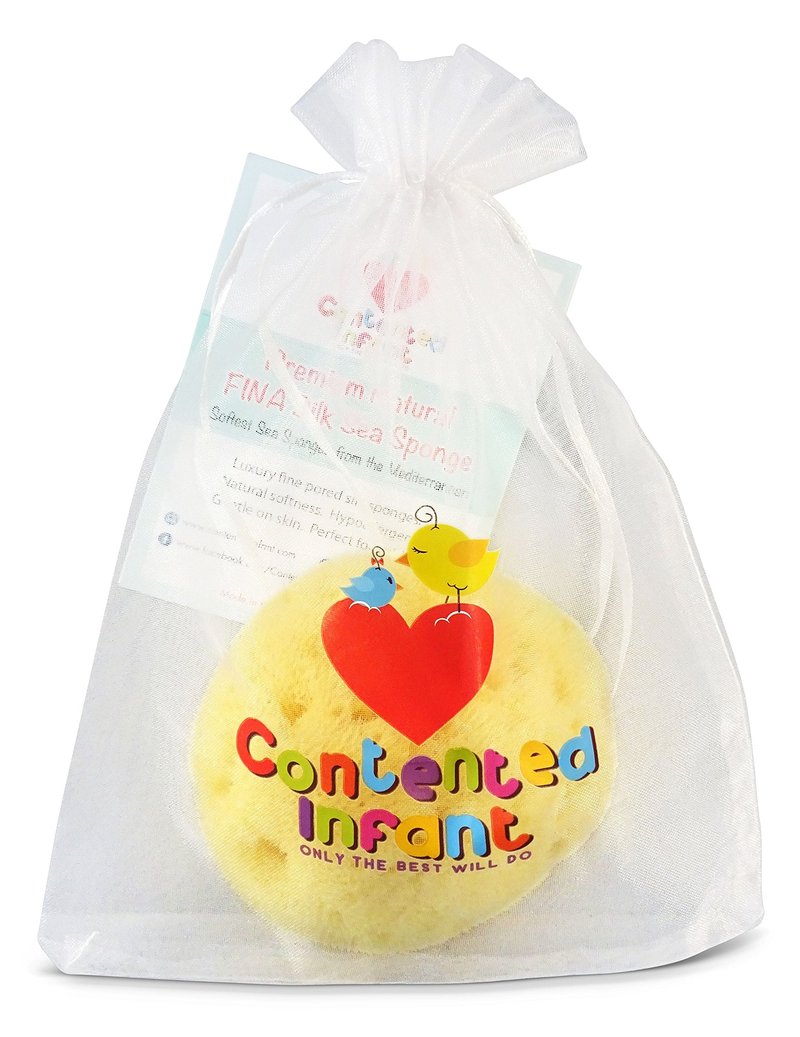 Fina Silk Sponge for Babies - Real Premium Natural Sea Sponge, 4"-4.5" Soft & Fine Pored from The Mediterranean, Gentle on Skin for Newborn & Baby Bath Care by Contented Infant®