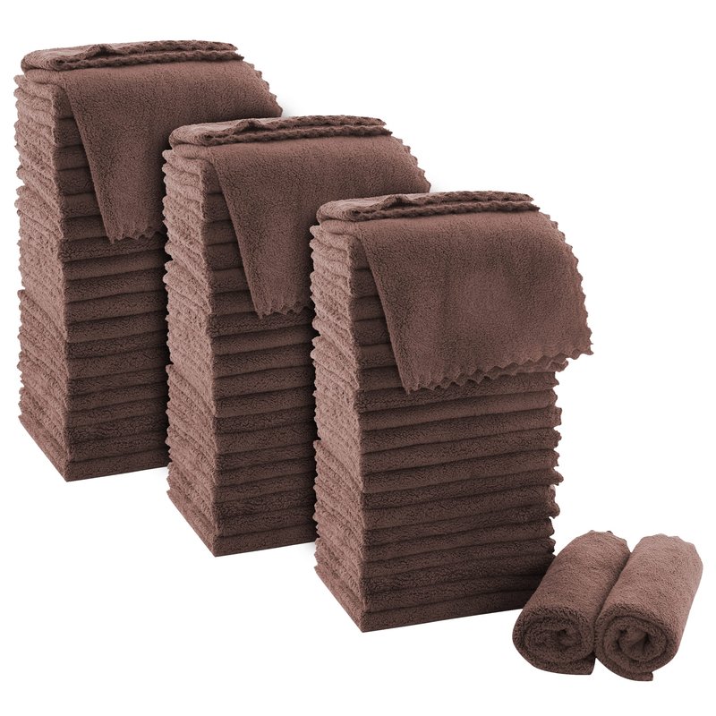 MOONQUEEN Ultra Soft Premium Washcloths Set - 12 x 12 inches - 72 Pack - Quick Drying - Highly Absorbent Coral Velvet Bathroom Wash Clothes (Wood Brown)