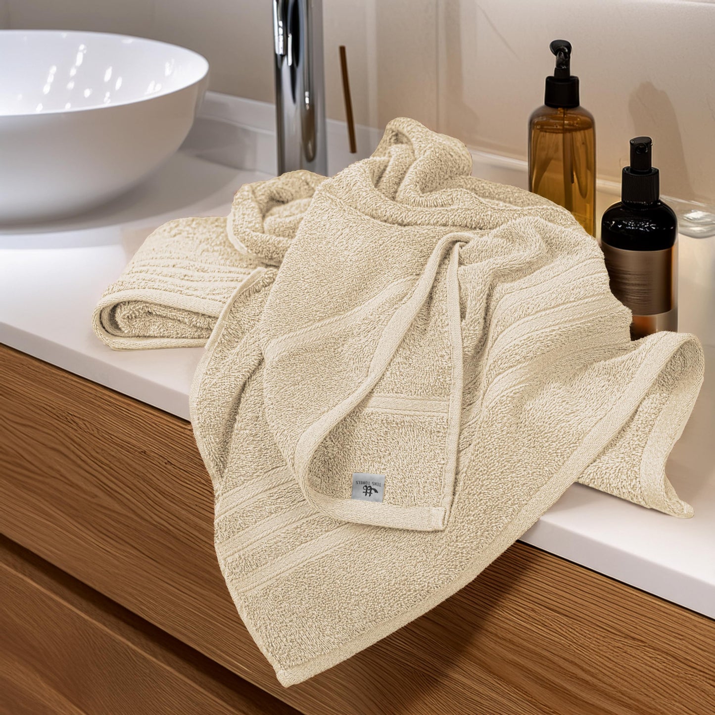 Tens Towels Pack of 4 Soft Bath Towels, 100% Cotton, 27 x 54 Inches, Lightweight & Quick-Dry, Ideal for Daily Bathroom Use, Practical & Comfortable, Beige