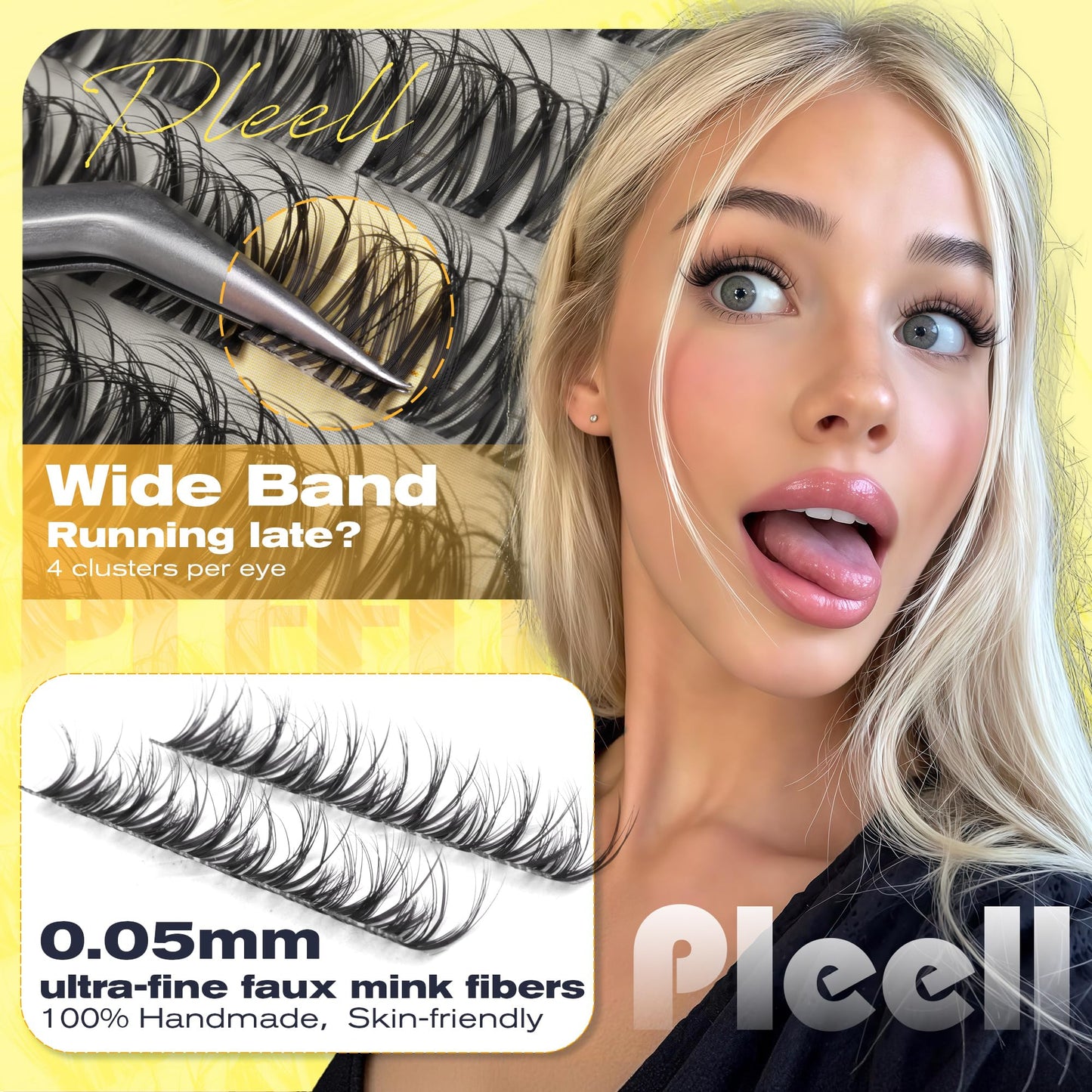 Spider Lash Clusters Wispy Cluster Eyelash Extensions 10-16MM D-Curl Lashes Clusters Natural Eyelash Clusters Fluffy Cluster Lashes with Thin&Clear Band Seamless Blend Lash Extensions by Pleell