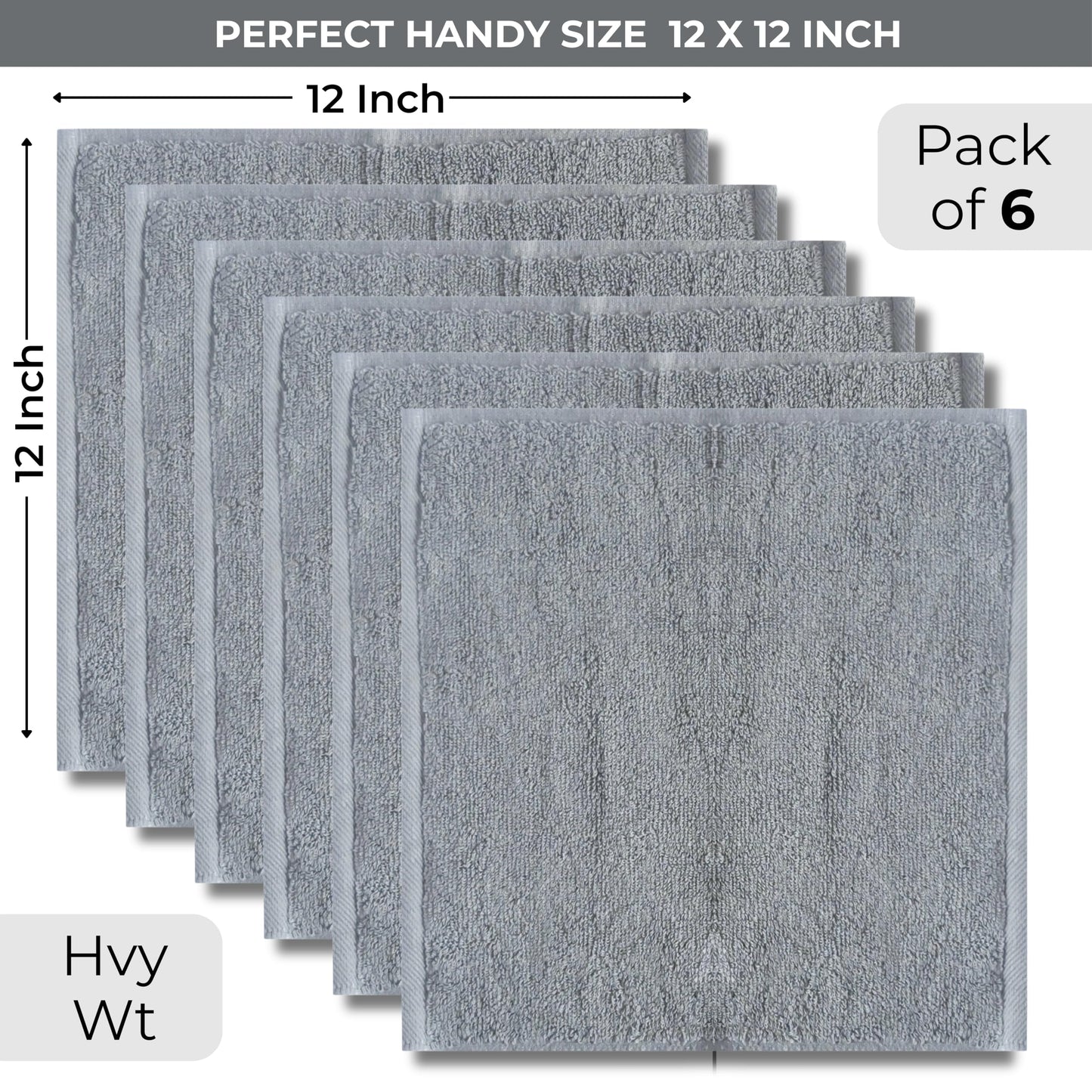 LIVINATI Thick Gray 100% Cotton Wash Cloths for Showering Body and Face - 12"X12" 6 Pack Washcloths - Small Terry Towel Bath Rags for Adults and Kids Bathroom - Soft Absorbent