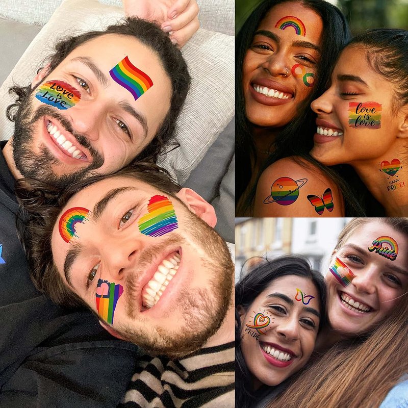 Skiennix 48 PCS Rainbow Temporary Tattoos - Vibrant LGBTQ Pride Face Stickers for Celebrations