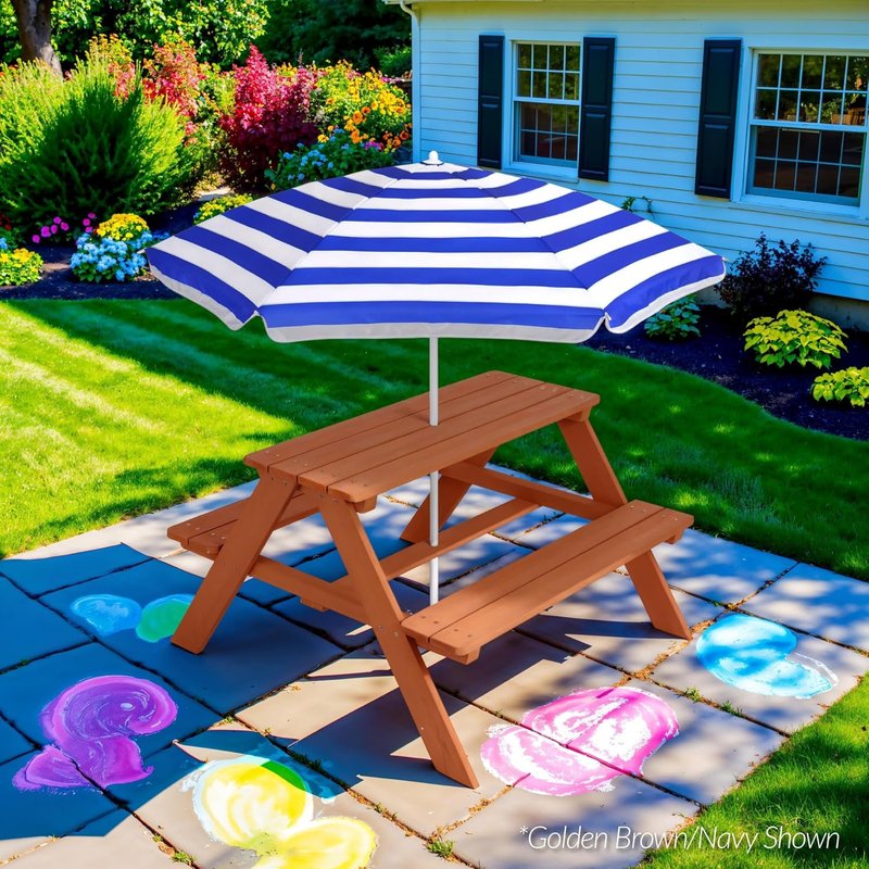 Best Choice Products Wooden Kids Picnic Table - Outdoor Activity Set with Umbrella & Built-In Benches, Sage Color