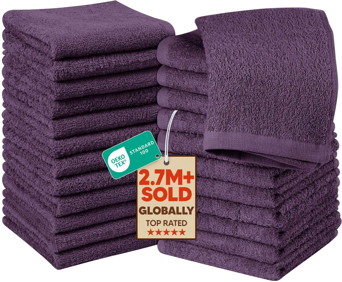 Utopia Towels 60 Pack Cotton Washcloths Set, 100% Ring Spun Cotton, Premium Flannel Face Cloths, Highly Absorbent and Soft Feel Fingertip Towels, Plum