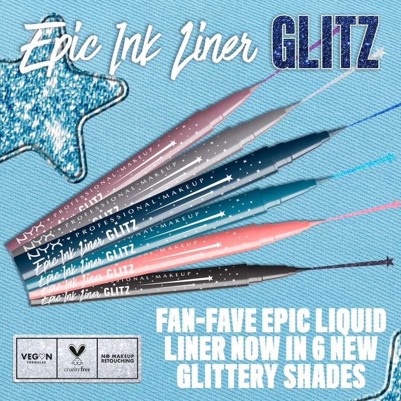 NYX PROFESSIONAL MAKEUP Epic Ink Glitz Liner, Waterproof Metallic Liquid Eyeliner with Vegan Formula - Flashy Flare (Shimmer Light Grey)