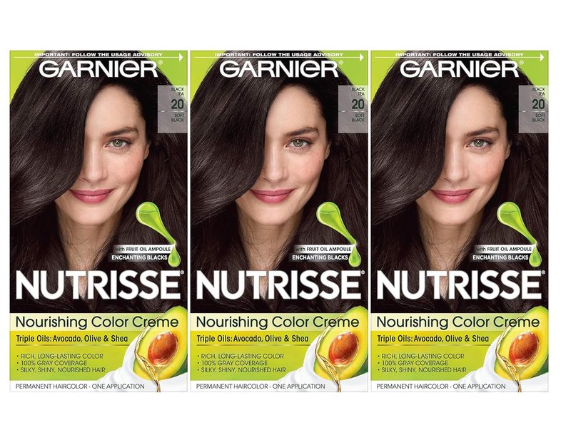 Garnier Nutrisse Nourishing Color Crème - 20 Soft Black (Black Tea) | 3-Pack for Vibrant Color
