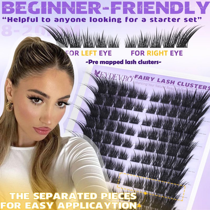 EYDEVRO Wispy Lash Clusters Fairy Eyelash Clusters Natural Cluster Lashes with Spikes LC Curl Fox Eye Cat Eye Lashes Manga Lashes 120Pcs Reusable Premapped Cluster Eyelash Extensions Individual Lashes