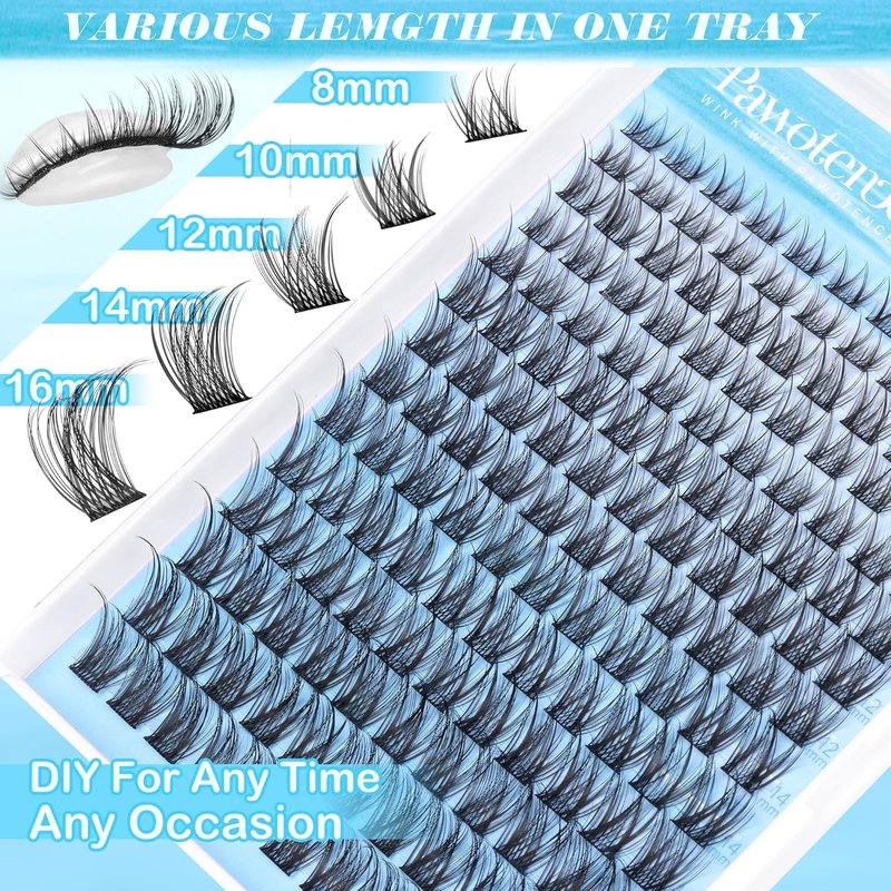 Pawotence Wispy Lash Clusters - Natural Individual Eyelash Extensions | 154pcs, 8-16mm Soft & Comfortable