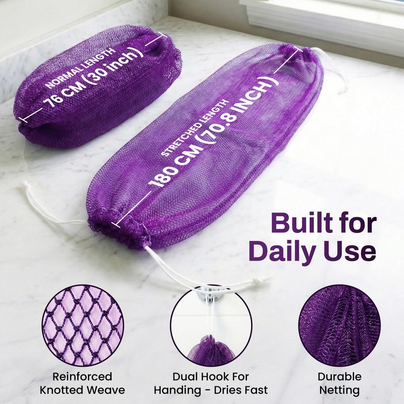 African Net Sponge Authentic (Sapo/Kessa), African Exfoliating Sponge Real African Net Black Owned, African Bath Sponge Back Scrubber, Body Exfoliator Shower Bath Accessories (Violet)