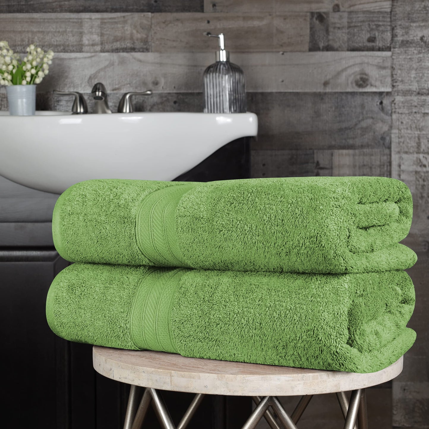 Superior Long Staple 100% Combed Cotton 700GSM 2-Piece Solid Bath Sheet Set for Bathroom, Shower, Kitchen-Super Soft, Plush, Highly Absorbent, Assorted 2-Piece Bath Seets, Green Essence