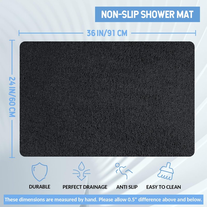 Hargiis Non-Slip Bathtub Mat, Anti Slip Shower Mat, Fast Drying Bathtub Mats, Foot Scrubber Mat, Anti Slip Mat for Tub, Floor, Bathroom, Kitchen, Home, Hotel (Black 36"×24")