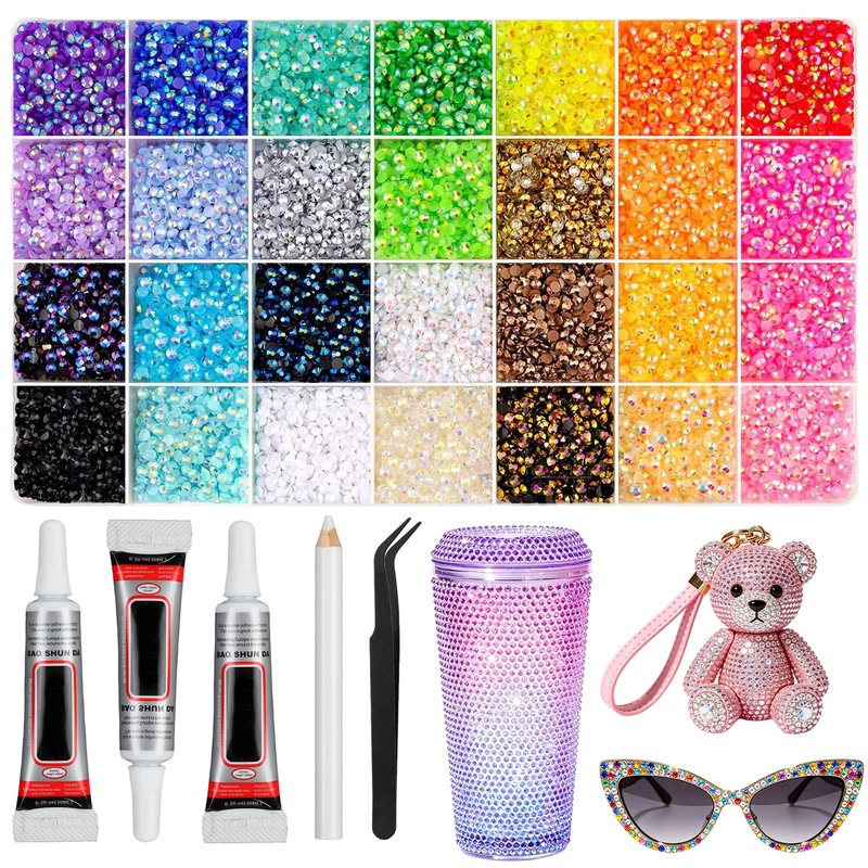 Resin Jelly Bedazzling Kit with 30000 Rhinestone,Rhinestones for Bedazzling,3mm Flatback Bedazzling Gems for Nails, 3pcs B7000 Rhinestone Glue,Crafting, Clothes,Bedazzler Kit for Adults, Kids,DIY