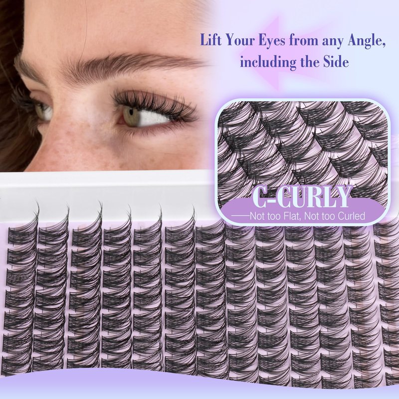 Cluster Lashes Wispy Natural Eyelash Clusters DIY Lash Extension C-curly Cluster Eyelash Extension 10-16MM Individual Lashes Thin Lash Band by Newcally