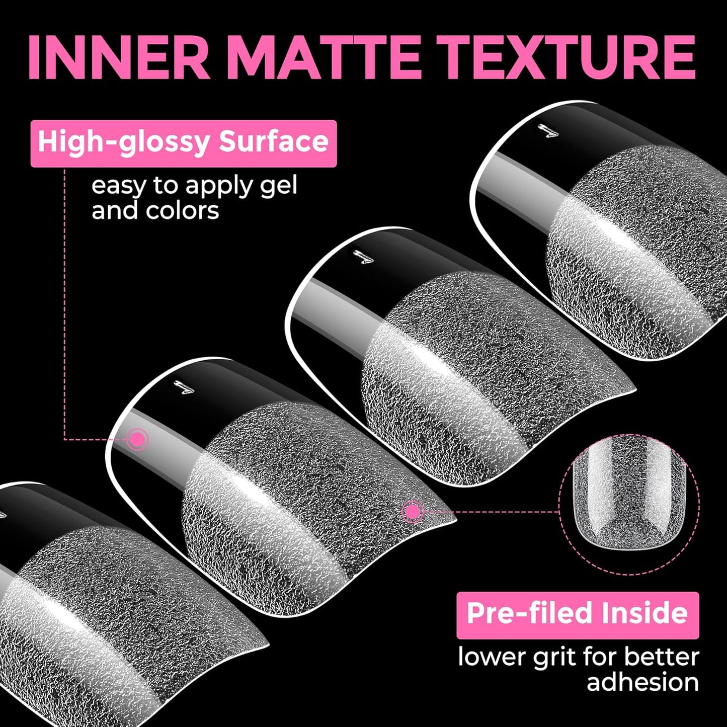 UNA GELLA Short Square & Squoval Nail Tips - 216 Pre-Etched Clear Acrylic Press-On Nails | 12 Sizes for DIY Salon Use