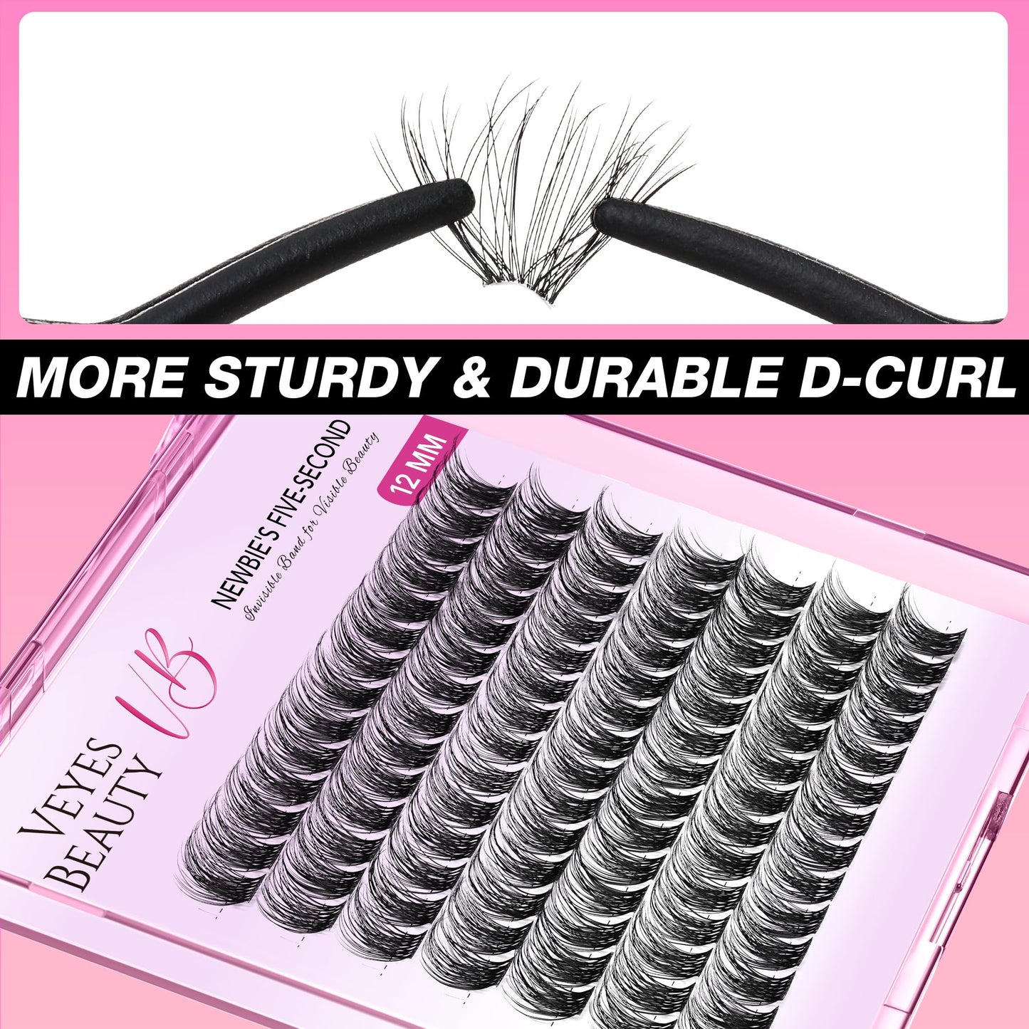 VEYESBEAUTY Lash Clusters Individual Eyelash Extensions Thin & Invisible Band DIY False Eyelashes for Self-application Newbie's Five-Second Series Wispy Lash Tray, Dreamy 12mm Single Length