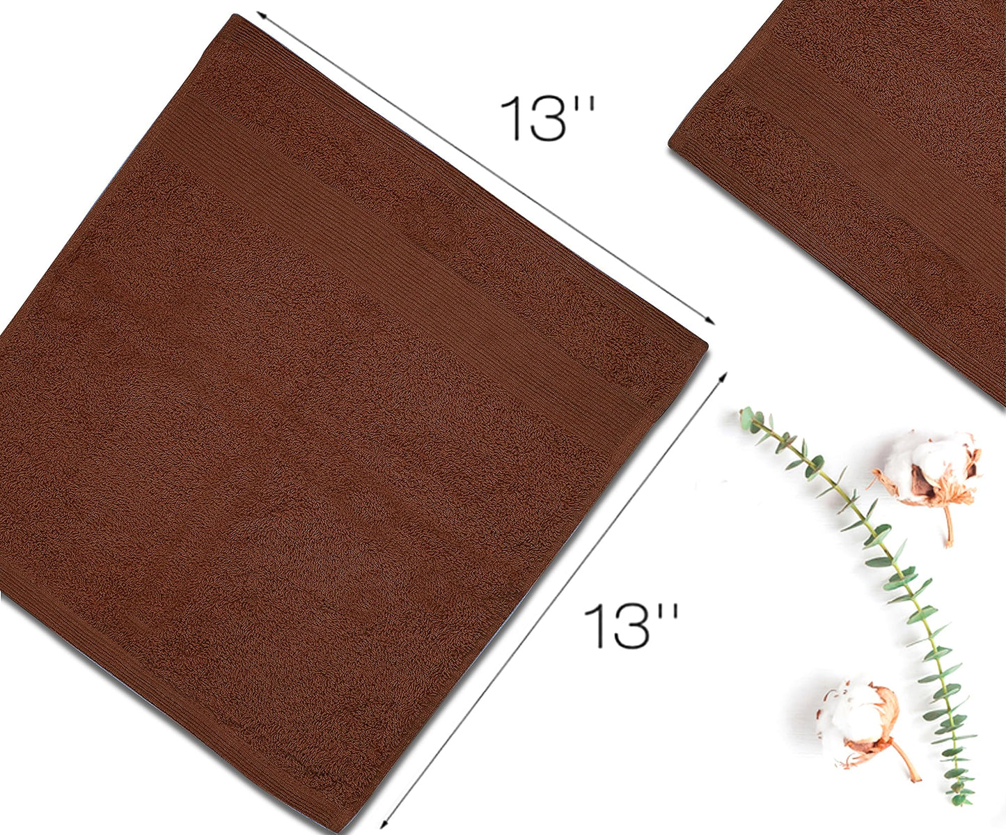 Premium Wash Cloths Pack of 12 (13" x 13") 100% Ring Spun Cotton | Luxury Washcloths | Ultra Soft Face Towels | Highly Absorbent Wash Cloths for face (Dark Brown)