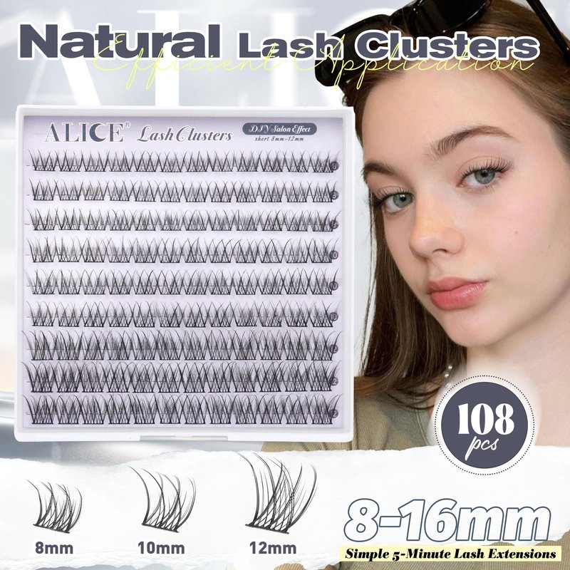ALICE Natural Short Lash Clusters Wispy 8-12mm Cluster Eyelash Extensions Individual Lashes C-Curly DIY Lash Extensions Soft Thin Band Eyelash Clusters