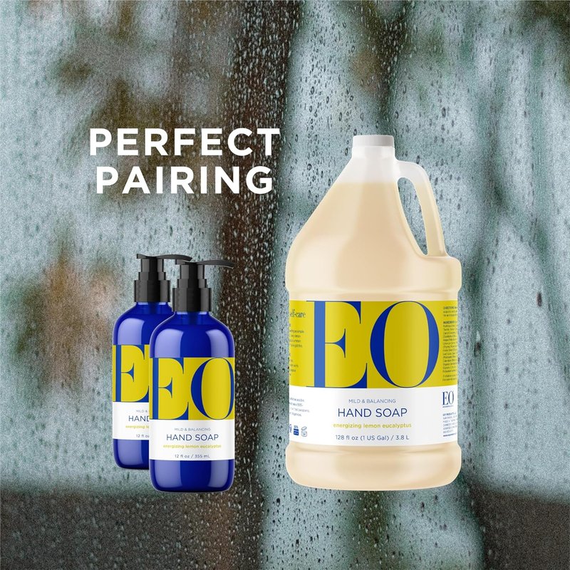 EO Liquid Hand Soap - Organic Plant-Based Gentle Cleanser with Pure Essential Oils | Lemon & Eucalyptus, 12 oz (Pack of 3)