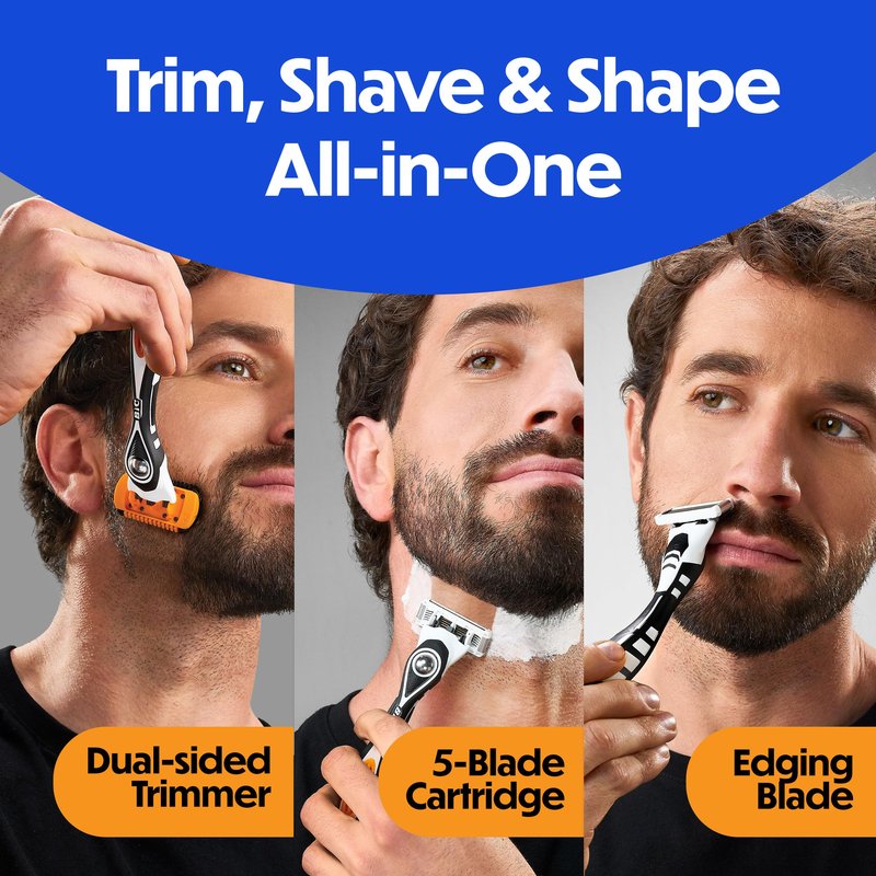 BIC Flex 5 Trim and Shave Men's Grooming Kit, 3-in-1 Beard Trimmer, Razor & Precision Edger, No Battery or Charging Required, 5-Blade Shave, Face & Body, 3 Cartridges + 6 Trimmers