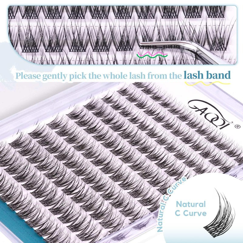 GAQQI Lash Clusters Wispy & Natural Eyelash Clusters Clear Band, 10-14mm Cluster Lashes 120PCS, Cluster Eyelash Extensions C Curve, Cluster Lashes Ultra-thin & Soft Invisivle Band (FEATHER)