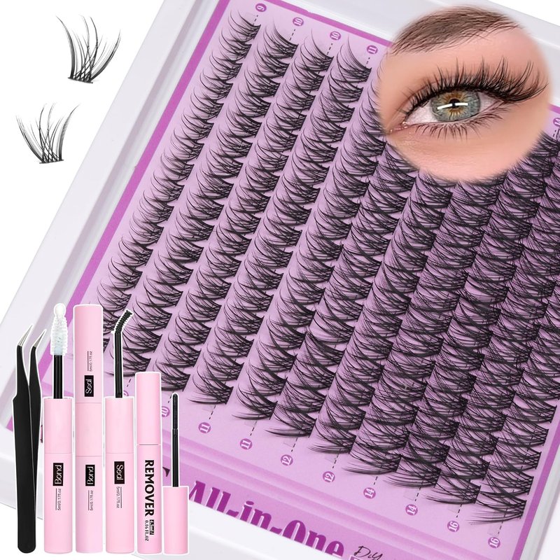 Natural Lash Clusters Kit - Wispy Eyelash Extensions with C Curl 9-16mm | Includes Glue, Remover & Tweezers