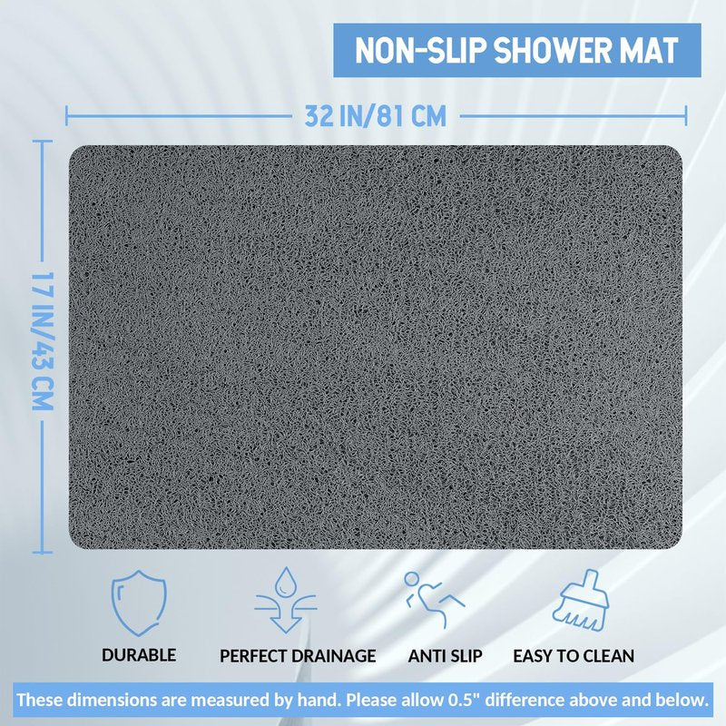 Hargiis Non Slip Bathtub Mat, Anti Slip Shower Mat, Quick Drying Bath Tub Mats, Foot Scrubber Mat, Anti Slip Mat for Tub, Floor, Bathroom, Home, Kitchen, Hotel (Grey 32"x17")