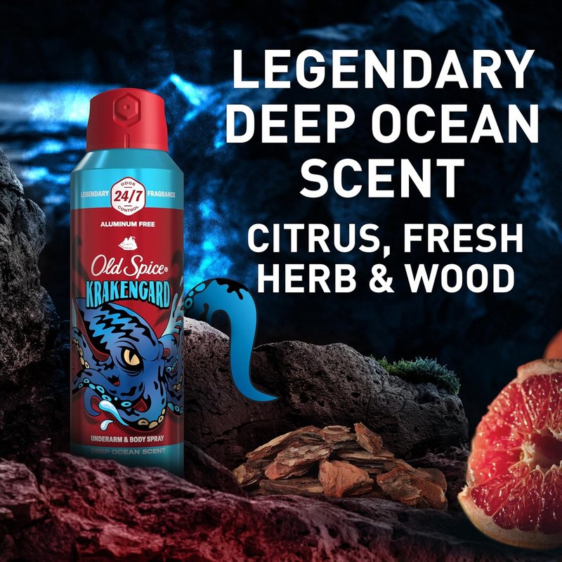 Old Spice Body Spray for Men - Aluminum Free, 24/7 Odor Protection & Lasting Freshness | Krakengard, 5.1 oz (Pack of 2)