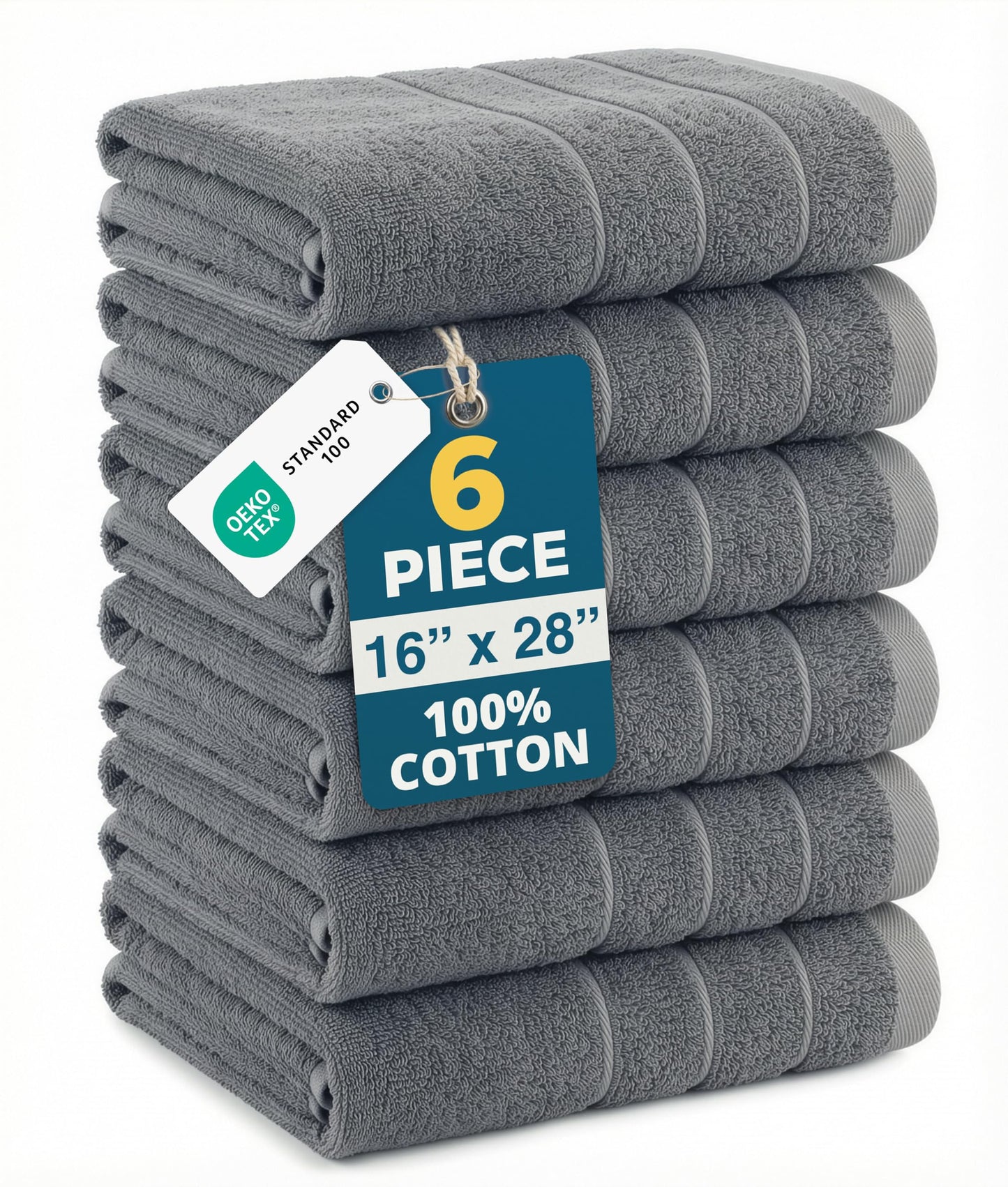CASA PLATINO Hand Towels for Bathroom - 6 Pack (16"x28"), 100% Cotton Face Towel Set - Soft, Fade & Shrink Resistant - Hotel & Spa Inspired Hand Towels for Bathroom for Modern Family Homes - Cool Grey