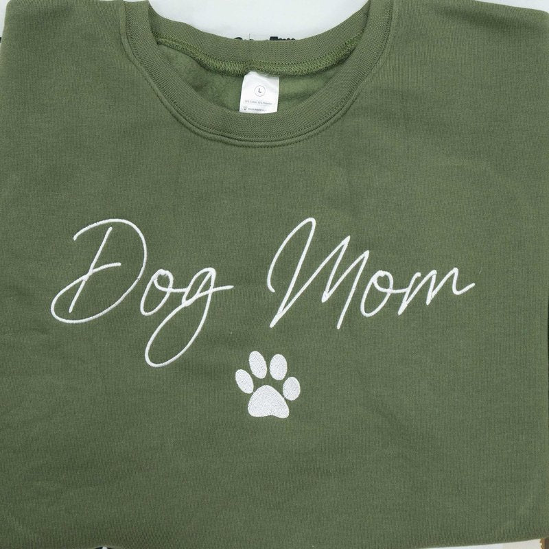 Nani - Dog Mom Mama Mommy Embroidered Crewneck Sweatshirt Paw On Sleeve for Women - Gifts For New Dog Mom Mama Birthday Christmas Mothers Day Valentine Embroidery Pullover Sweater Shirt